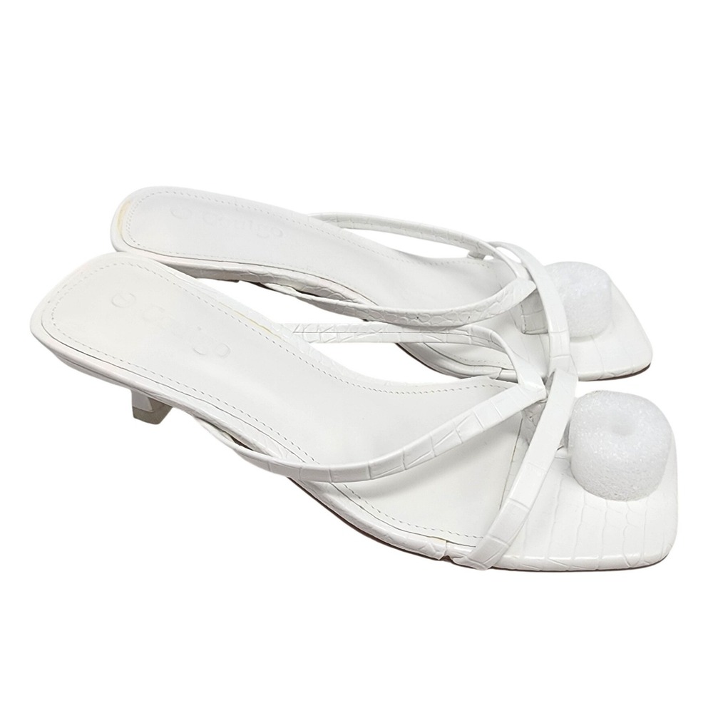 Coutugo White Croc Embossed Square Toe Strappy Kitten Heel Sandals‎ Womens 7 NEW